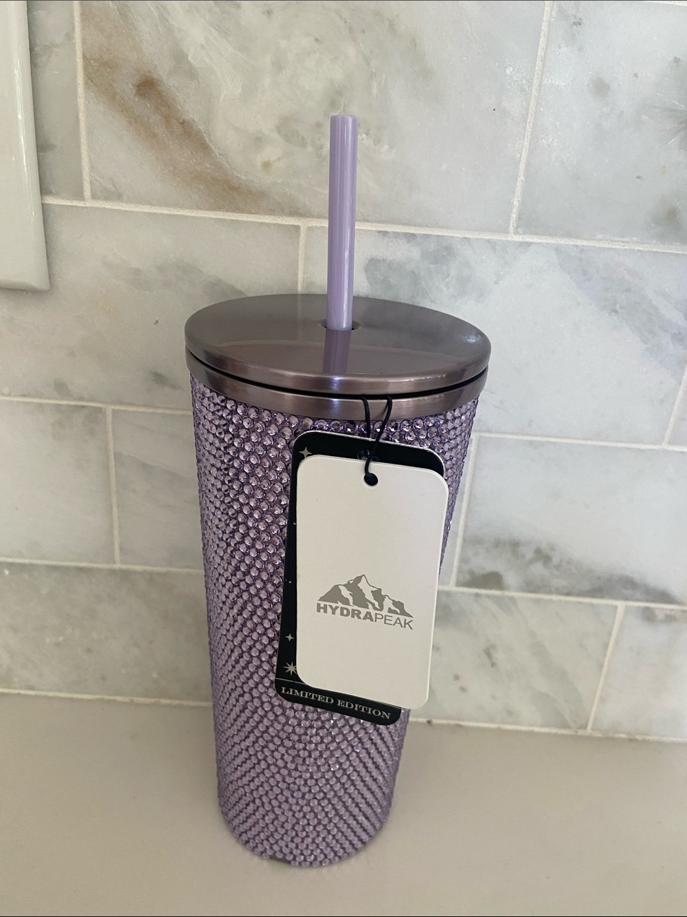 HydraPeak Lavender Rhinestone Tumbler with Straw